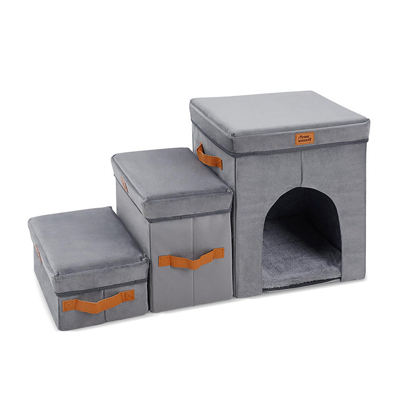 KFX-2609341 Foldable Gray Pet Storage Stairs for Dogs - 2 or 3 Step Design