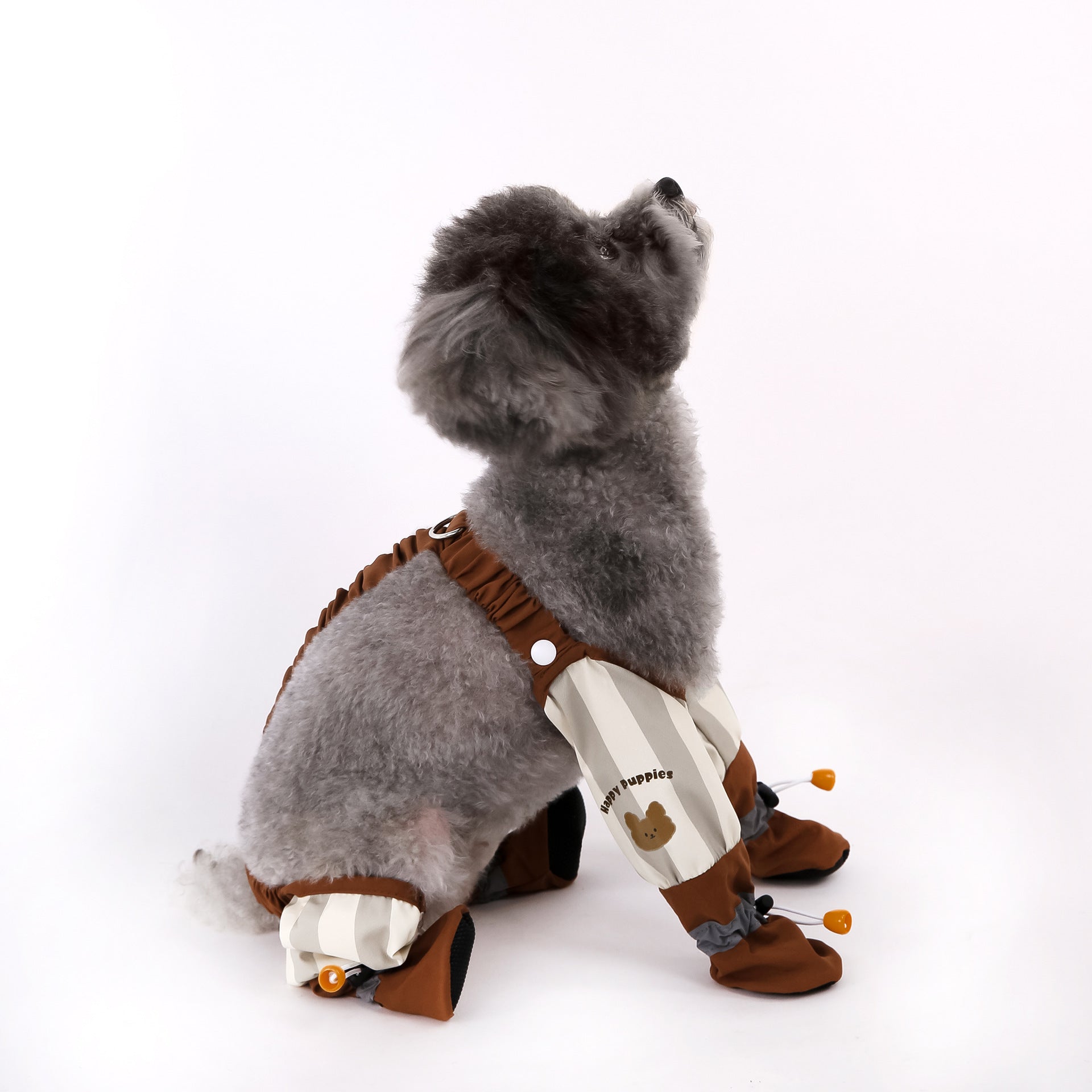 KFX-2609597 Beige and Brown Striped Dog Dustproof Pants for Autumn and Winter, Sizes S to XXL