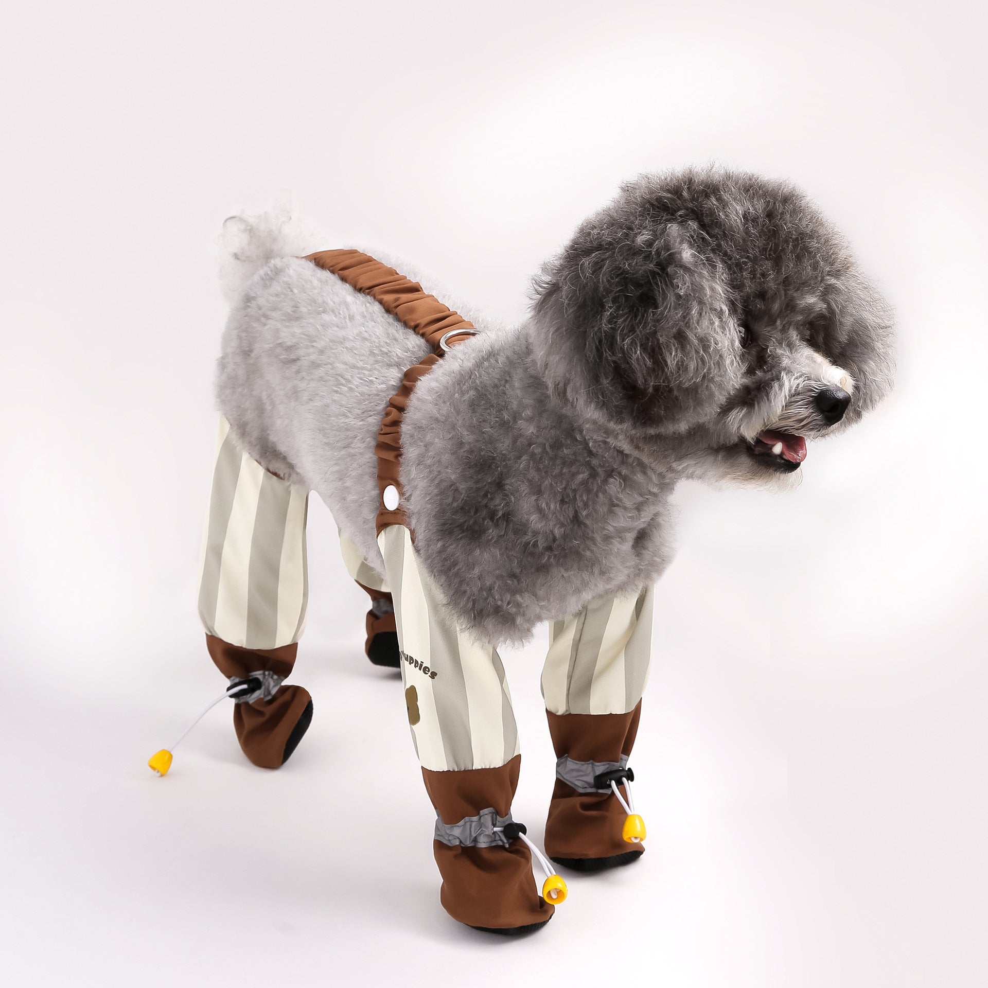 KFX-2609597 Beige and Brown Striped Dog Dustproof Pants for Autumn and Winter, Sizes S to XXL