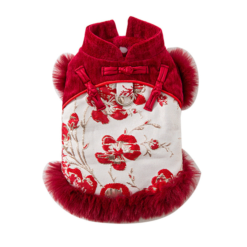 KFX-2609725 Elegant Chinese-Style Cotton-Padded Jackets for Small Dogs and Cats, Festive Tang Suits for Autumn and Winter