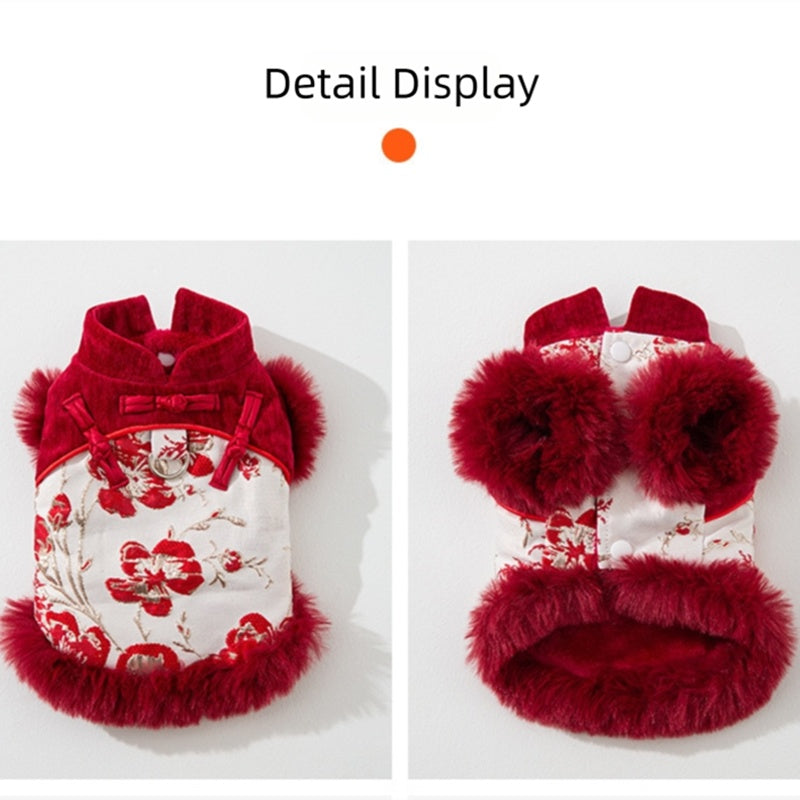 KFX-2609725 Elegant Chinese-Style Cotton-Padded Jackets for Small Dogs and Cats, Festive Tang Suits for Autumn and Winter