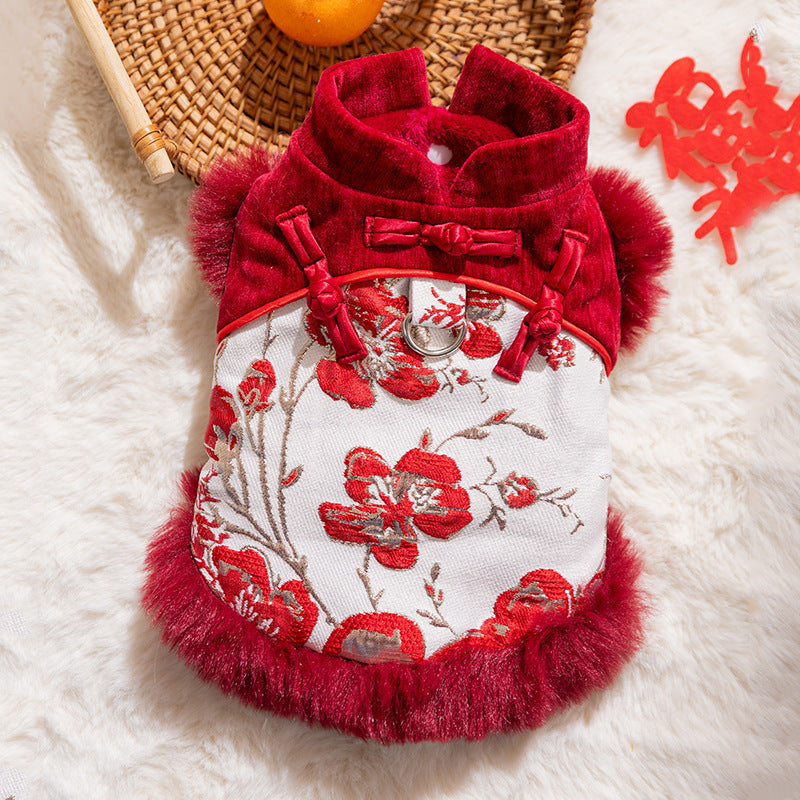 KFX-2609725 Elegant Chinese-Style Cotton-Padded Jackets for Small Dogs and Cats, Festive Tang Suits for Autumn and Winter