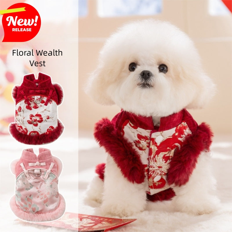 KFX-2609725 Elegant Chinese-Style Cotton-Padded Jackets for Small Dogs and Cats, Festive Tang Suits for Autumn and Winter