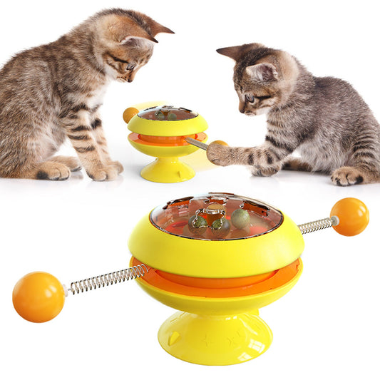 KFX-2611773 Interactive Rotatable Cat Toy with Catnip and Suction Cup Base, Multi-Functional Indoor Play for Cats and Kittens