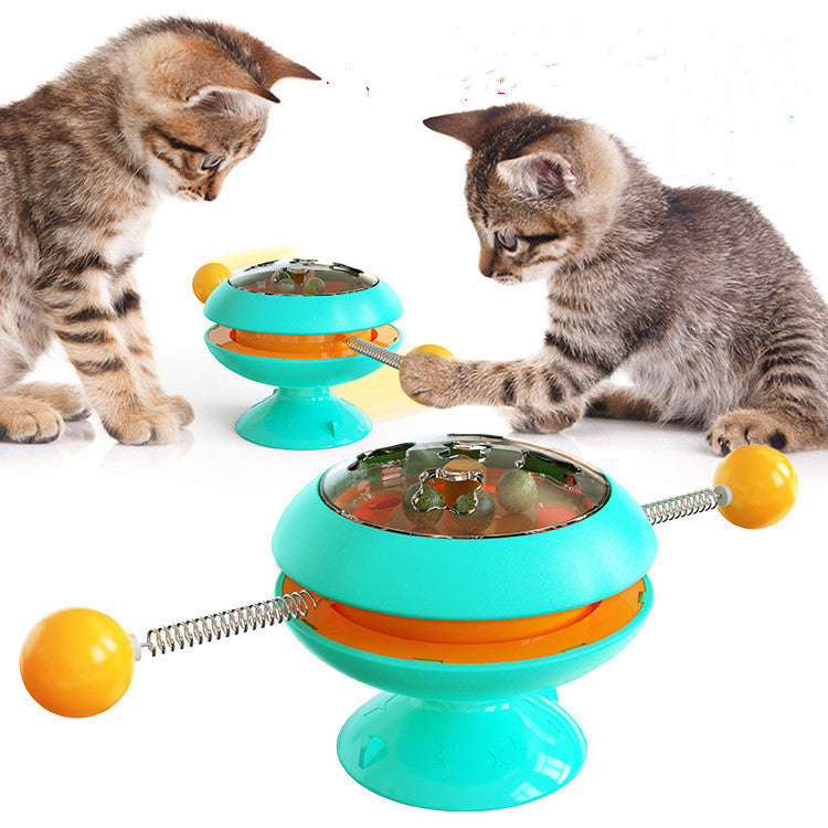 KFX-2611773 Interactive Rotatable Cat Toy with Catnip and Suction Cup Base, Multi-Functional Indoor Play for Cats and Kittens