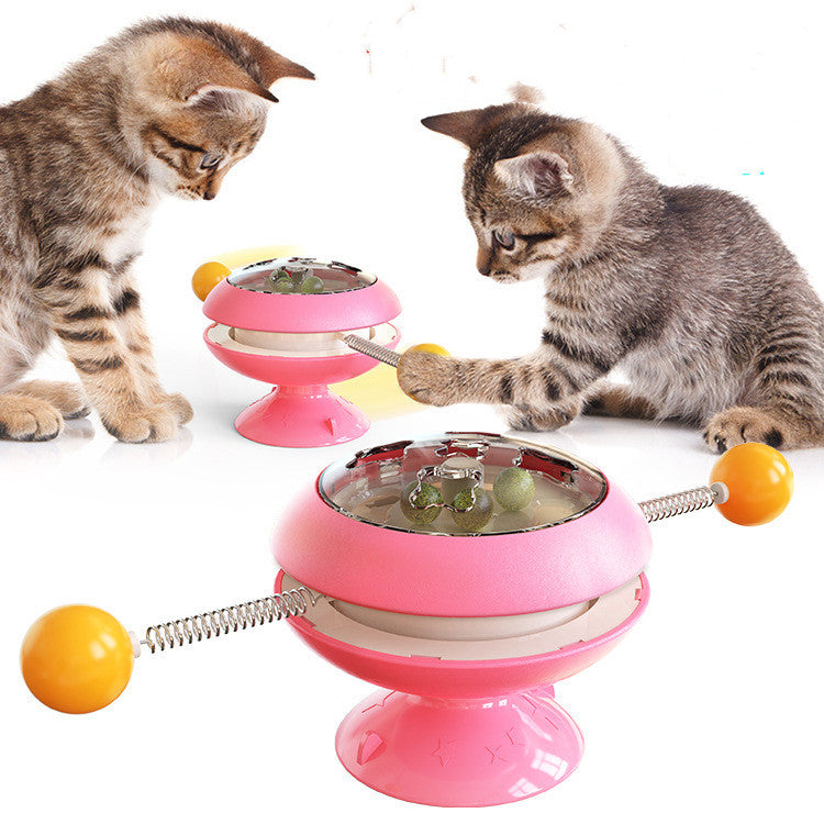 KFX-2611773 Interactive Rotatable Cat Toy with Catnip and Suction Cup Base, Multi-Functional Indoor Play for Cats and Kittens