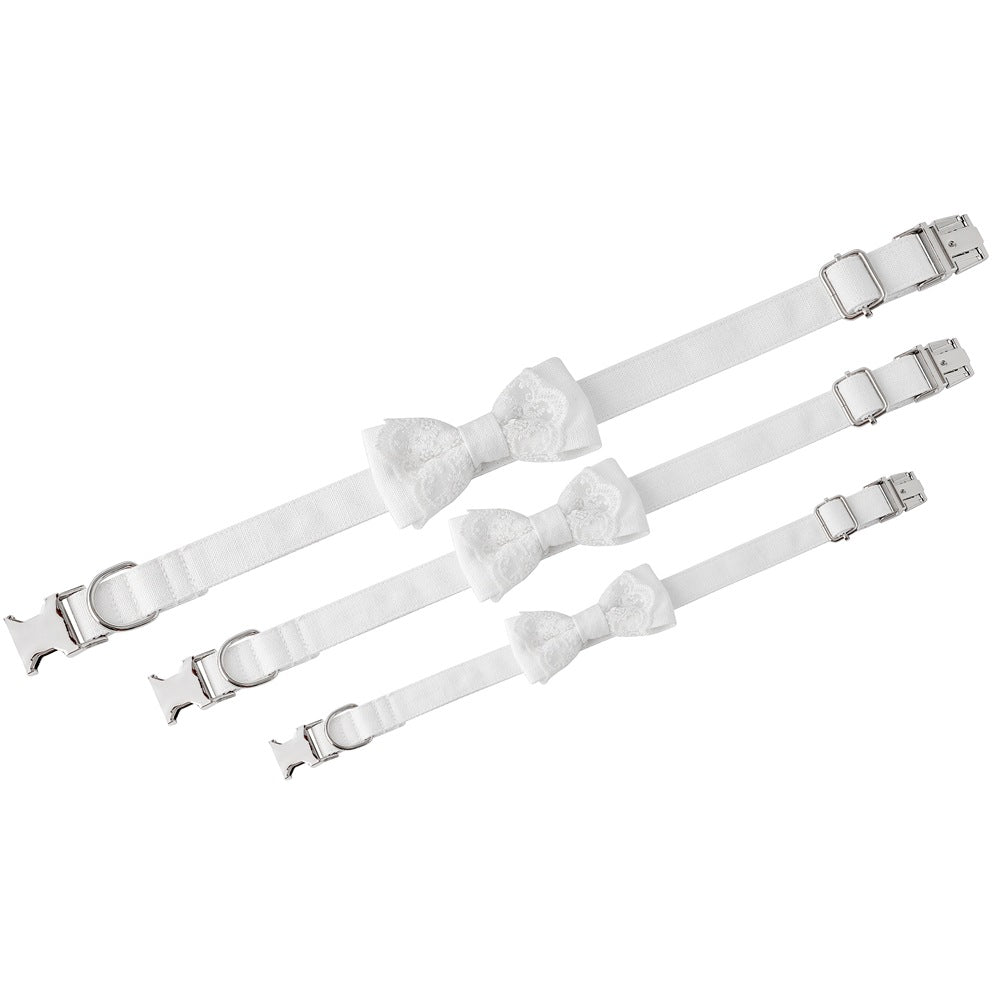 KFX-2612925 Monochrome White Pet Bow Tie Collar for Dogs - Adjustable Sizes Available