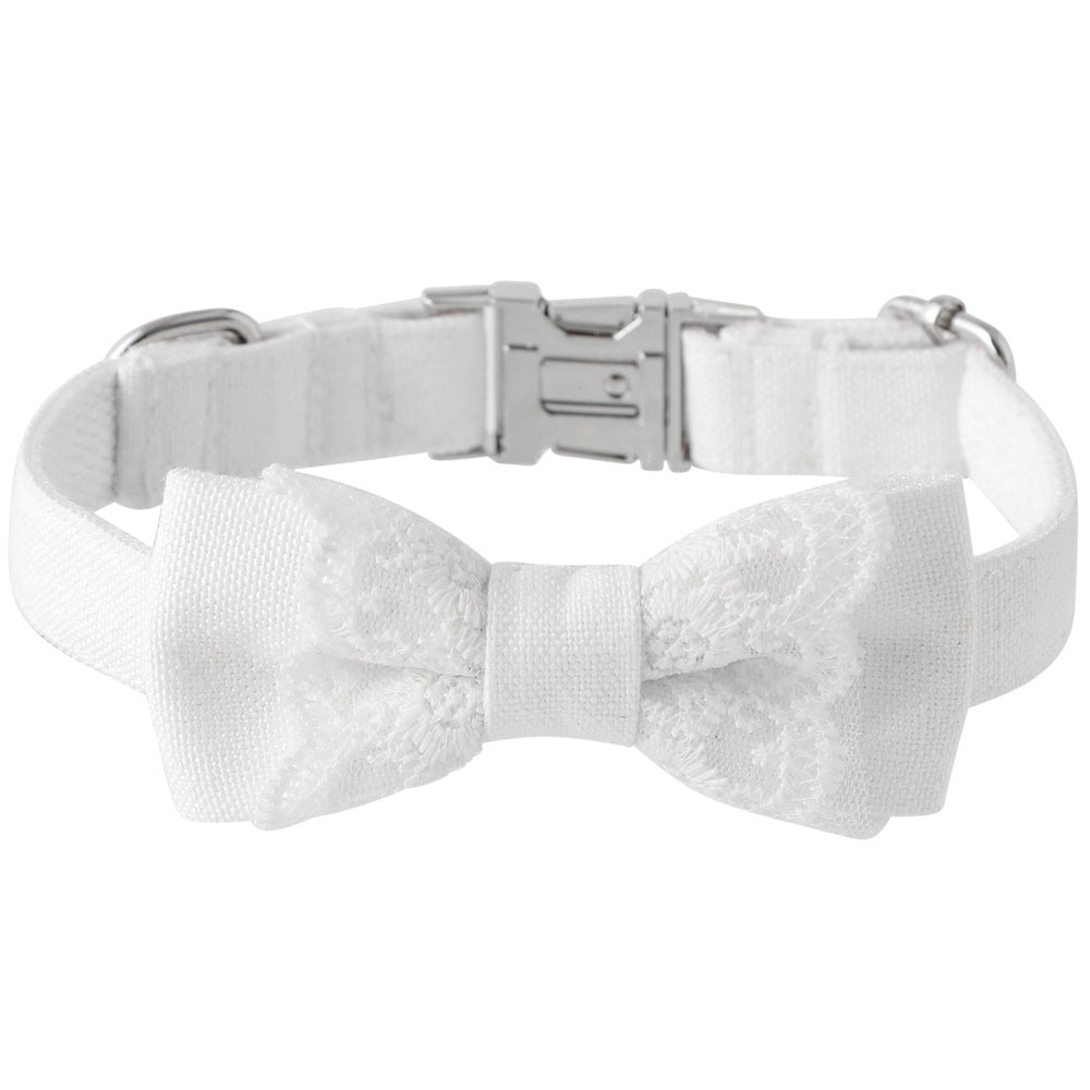 KFX-2612925 Monochrome White Pet Bow Tie Collar for Dogs - Adjustable Sizes Available