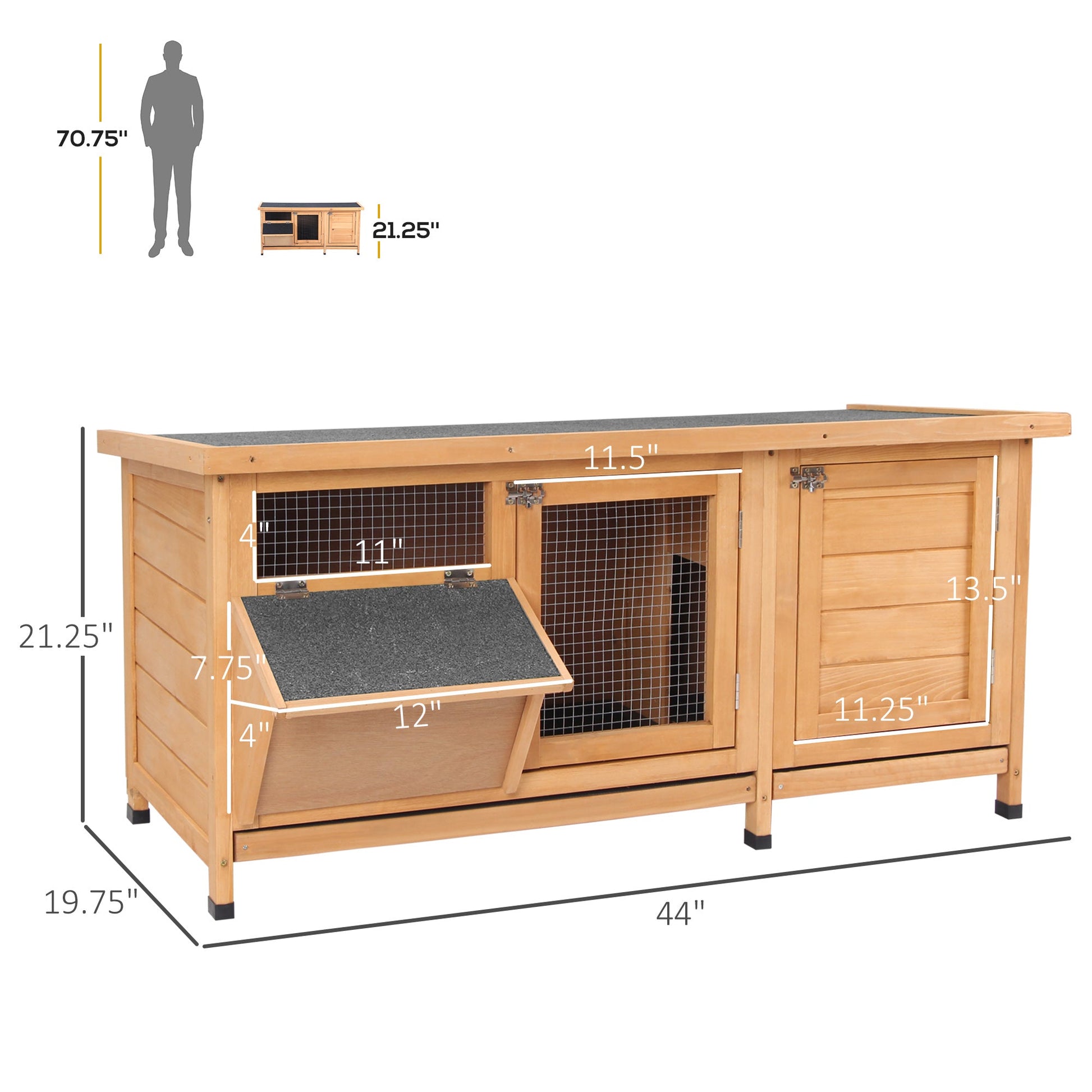 KFX-2614589 Yellow Large Bunny Hutch with Two Outdoor Areas and One Main House for Small Animals