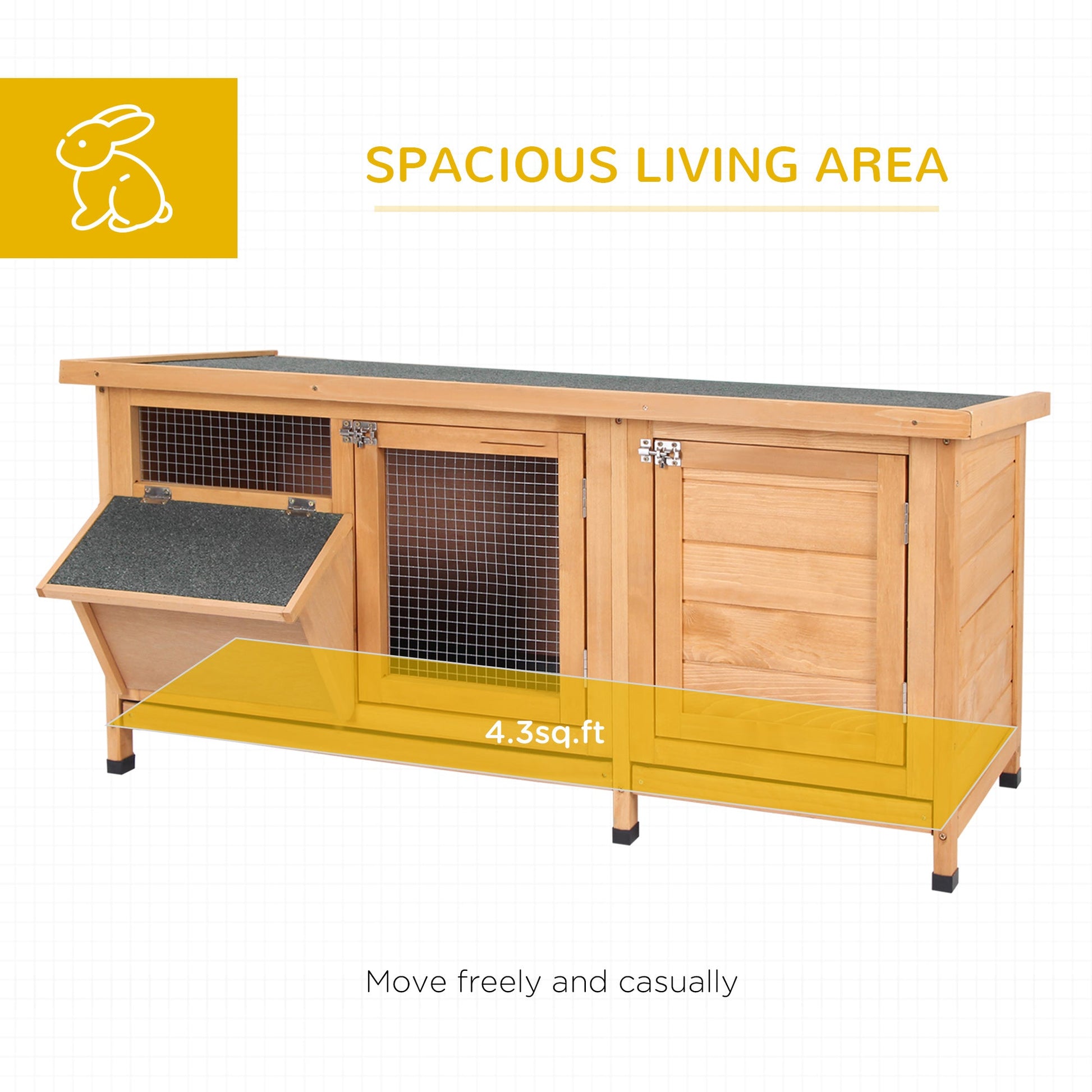 KFX-2614589 Yellow Large Bunny Hutch with Two Outdoor Areas and One Main House for Small Animals