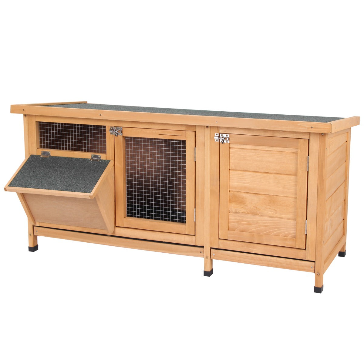 KFX-2614589 Yellow Large Bunny Hutch with Two Outdoor Areas and One Main House for Small Animals