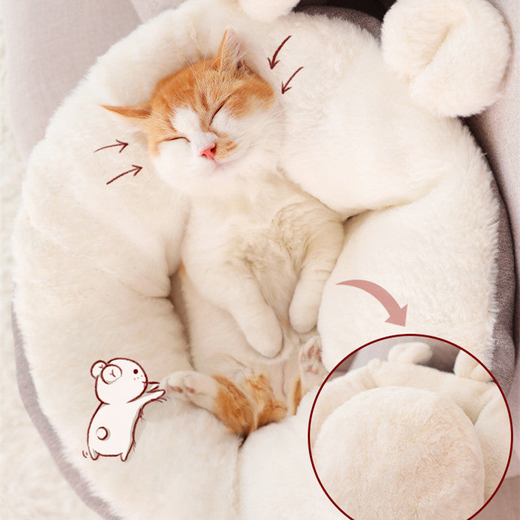 KFX-2614973 Plush Semi-Enclosed Cat Nest with Rabbit Ears - Warm and Cozy Design