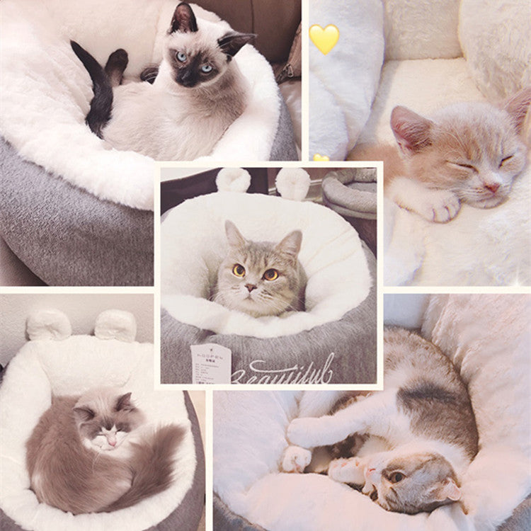 KFX-2614973 Plush Semi-Enclosed Cat Nest with Rabbit Ears - Warm and Cozy Design
