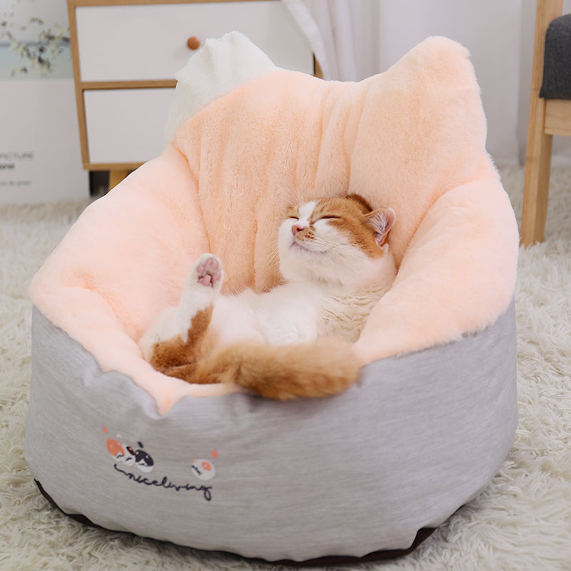 KFX-2614973 Plush Semi-Enclosed Cat Nest with Rabbit Ears - Warm and Cozy Design