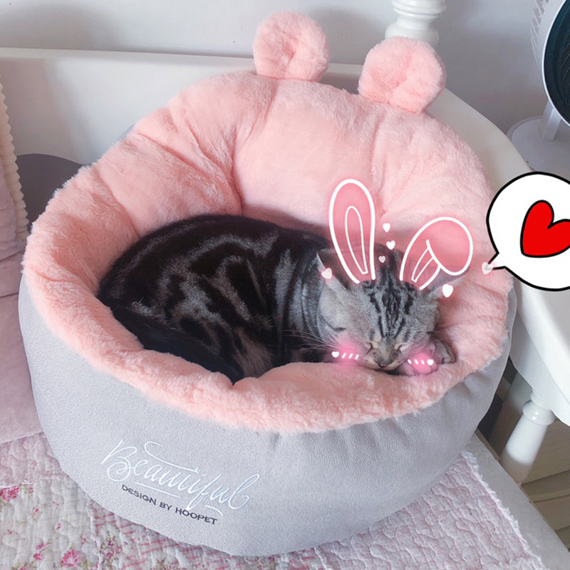 KFX-2614973 Plush Semi-Enclosed Cat Nest with Rabbit Ears - Warm and Cozy Design
