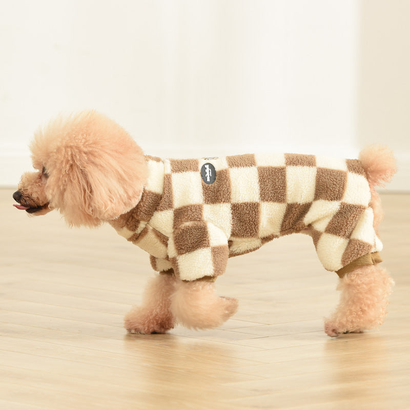 KFX-2615485 Four-Legged Cashmere Lamb Fleece Pet Clothing in Checkerboard Patterns