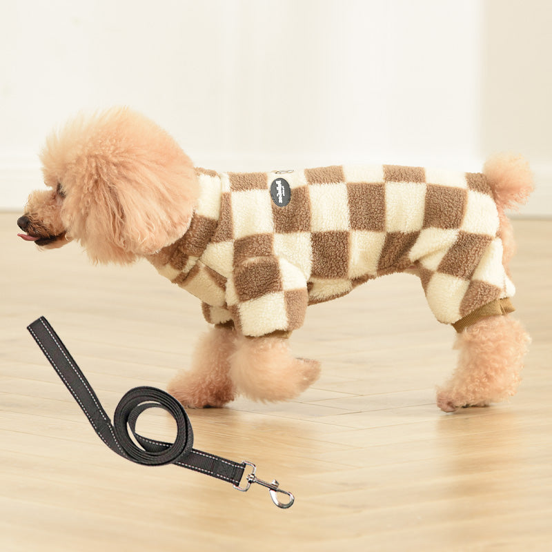 KFX-2615485 Four-Legged Cashmere Lamb Fleece Pet Clothing in Checkerboard Patterns
