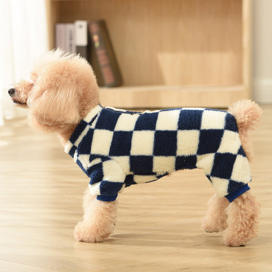 KFX-2615485 Four-Legged Cashmere Lamb Fleece Pet Clothing in Checkerboard Patterns