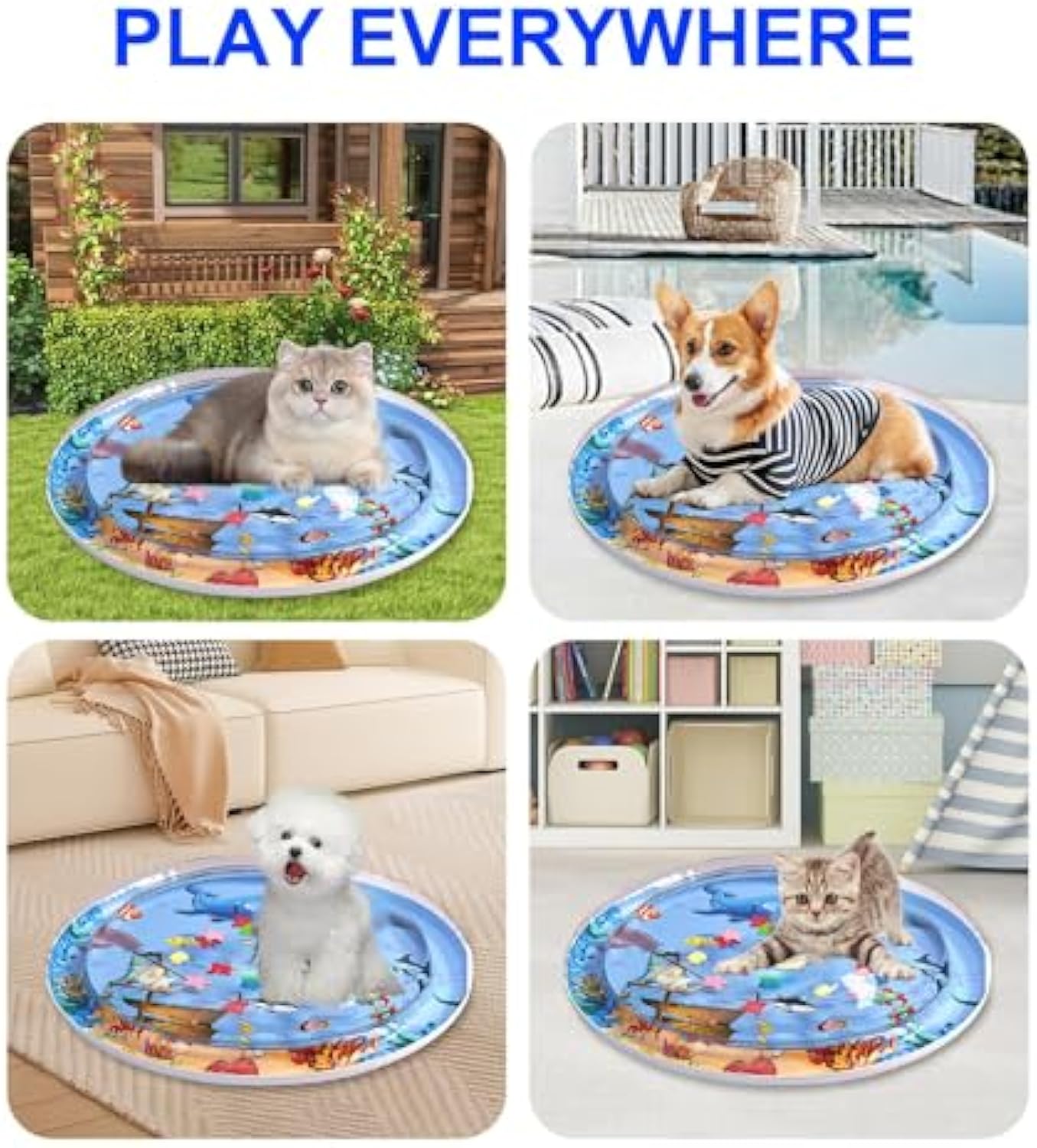 KFX-2618173 Upgraded Cat Water Play Mat with Anti-Scratch Design and Inflator - Interactive Sensory Fun for Cats and Small Pets
