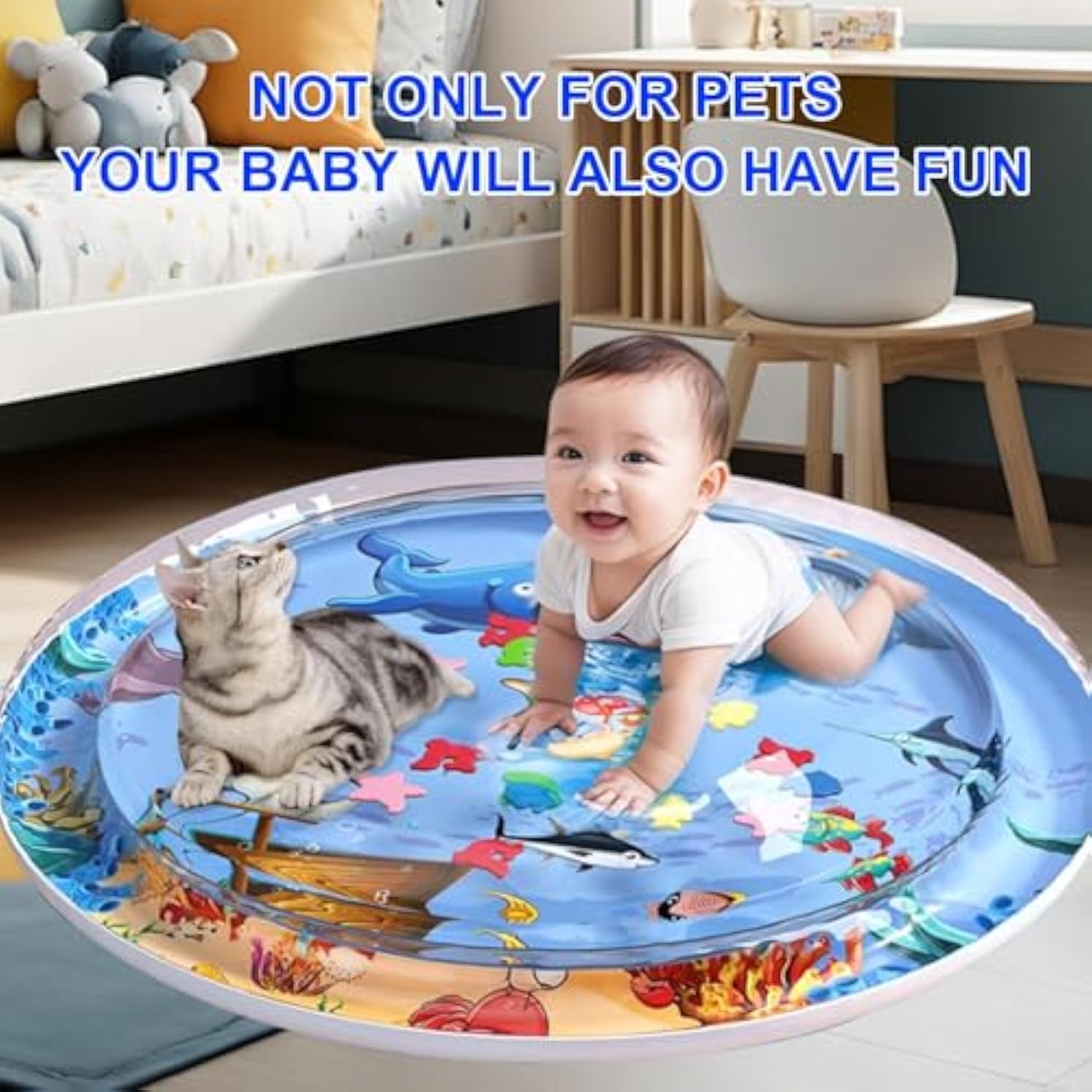 KFX-2618173 Upgraded Cat Water Play Mat with Anti-Scratch Design and Inflator - Interactive Sensory Fun for Cats and Small Pets