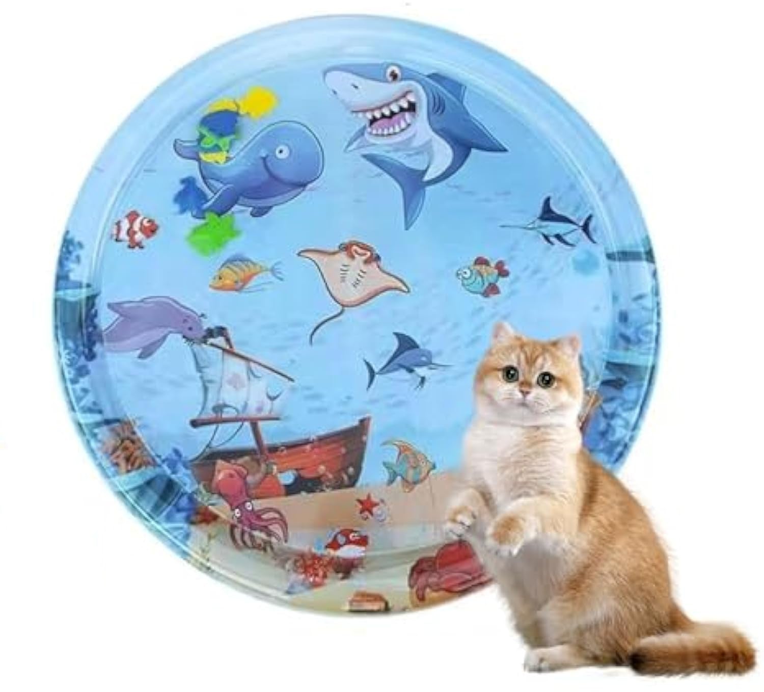 KFX-2618173 Upgraded Cat Water Play Mat with Anti-Scratch Design and Inflator - Interactive Sensory Fun for Cats and Small Pets