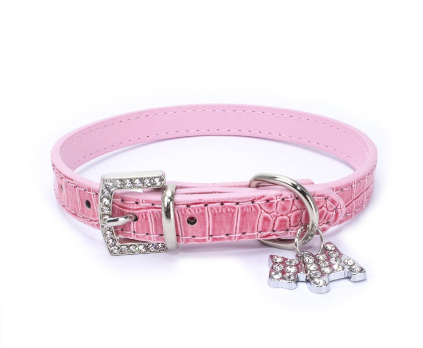 KFX-2618685 Patterned Puppy Charm Pet Collar - Blue, Black, White, Red, Pink - Sizes S, M, L