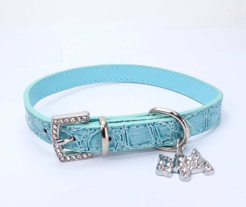 KFX-2618685 Patterned Puppy Charm Pet Collar - Blue, Black, White, Red, Pink - Sizes S, M, L