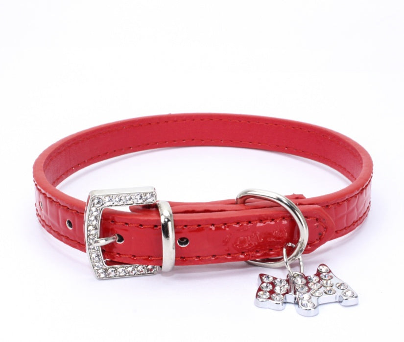 KFX-2618685 Patterned Puppy Charm Pet Collar - Blue, Black, White, Red, Pink - Sizes S, M, L