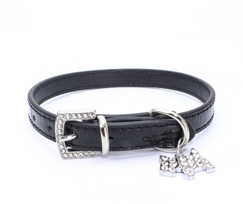 KFX-2618685 Patterned Puppy Charm Pet Collar - Blue, Black, White, Red, Pink - Sizes S, M, L