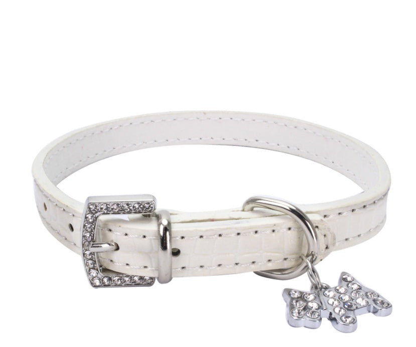 KFX-2618685 Patterned Puppy Charm Pet Collar - Blue, Black, White, Red, Pink - Sizes S, M, L