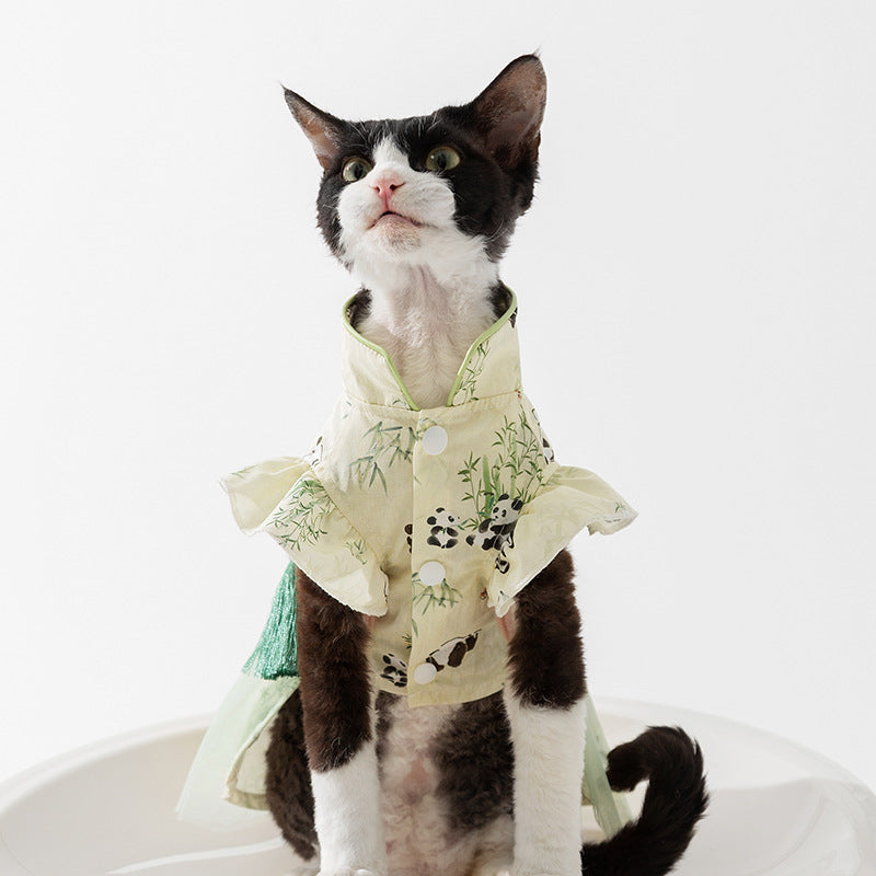 KFX-2621757 Chinese Style Bamboo Leaf Couple Skirt for Hairless Cats, Woven Fabric, Multiple Sizes