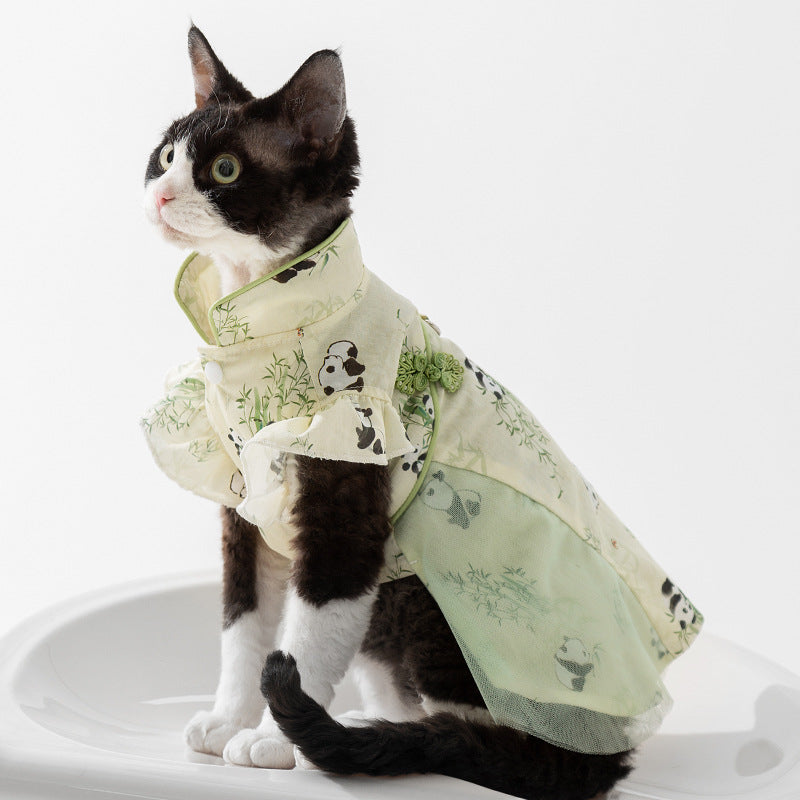 KFX-2621757 Chinese Style Bamboo Leaf Couple Skirt for Hairless Cats, Woven Fabric, Multiple Sizes