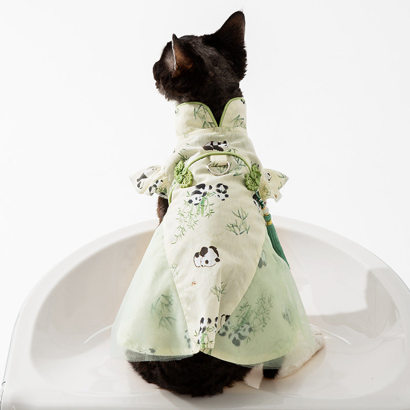 KFX-2621757 Chinese Style Bamboo Leaf Couple Skirt for Hairless Cats, Woven Fabric, Multiple Sizes