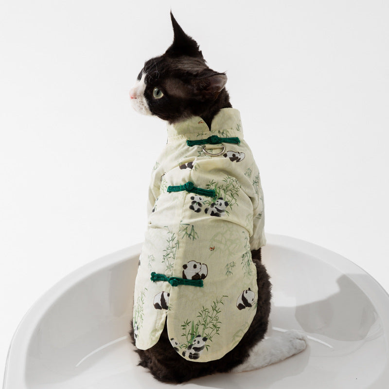 KFX-2621757 Chinese Style Bamboo Leaf Couple Skirt for Hairless Cats, Woven Fabric, Multiple Sizes