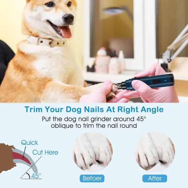 KFX-2622269 Quiet USB Rechargeable Dog Nail Grinder with 2 Speed Settings for Gentle Pet Grooming