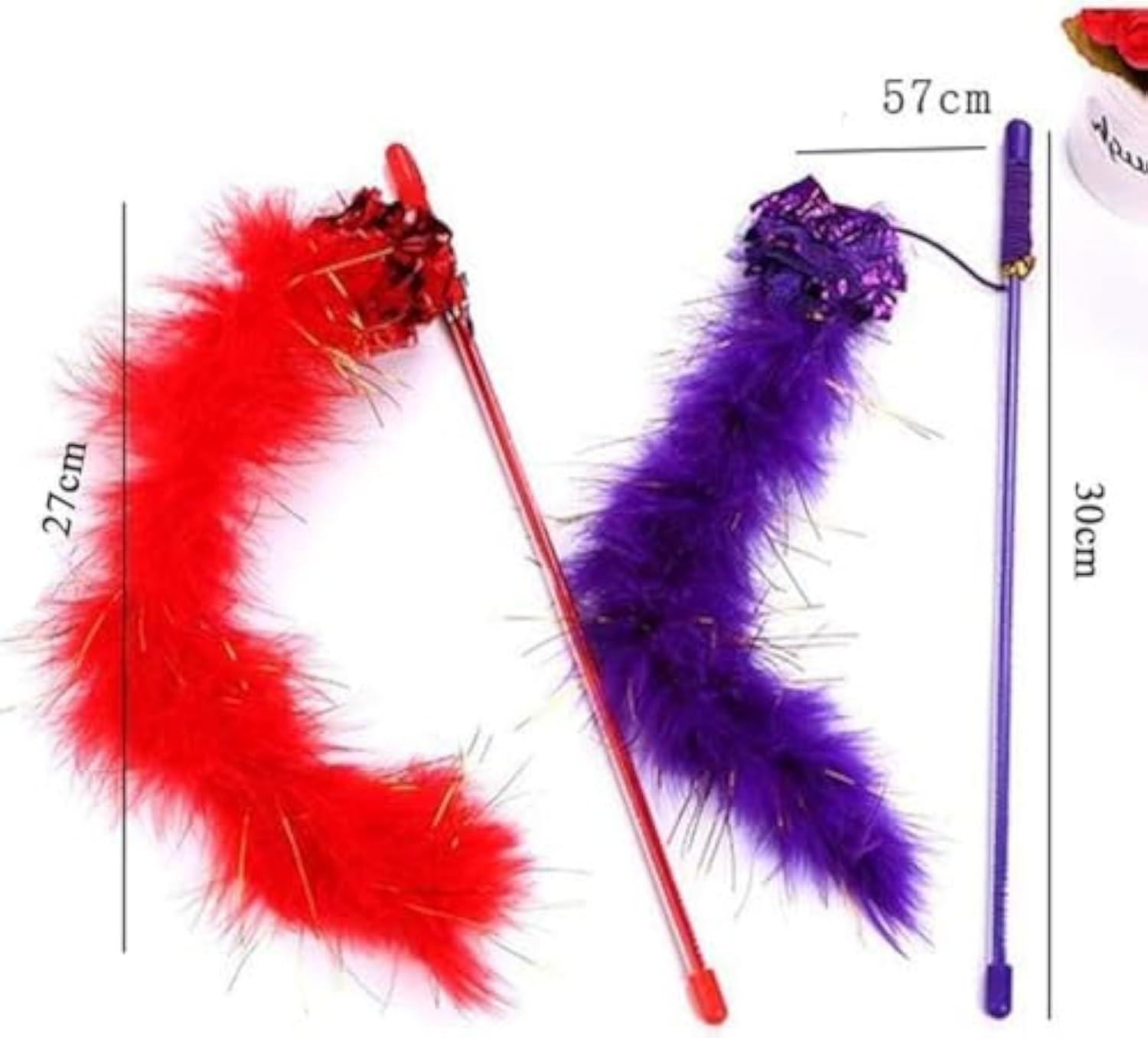 KFX-2623933 Interactive Feather Cat Teaser Wand with Crinkle Ball, 30cm Sparkly Stick for Indoor Play and Exercise