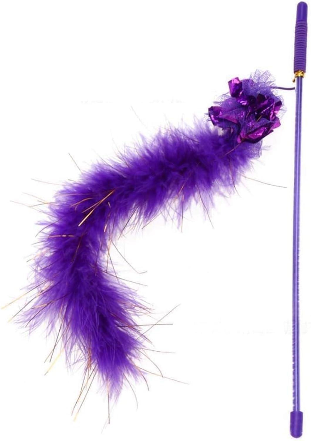 KFX-2623933 Interactive Feather Cat Teaser Wand with Crinkle Ball, 30cm Sparkly Stick for Indoor Play and Exercise