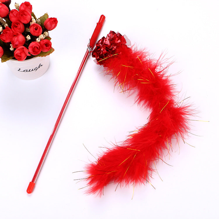 KFX-2623933 Interactive Feather Cat Teaser Wand with Crinkle Ball, 30cm Sparkly Stick for Indoor Play and Exercise