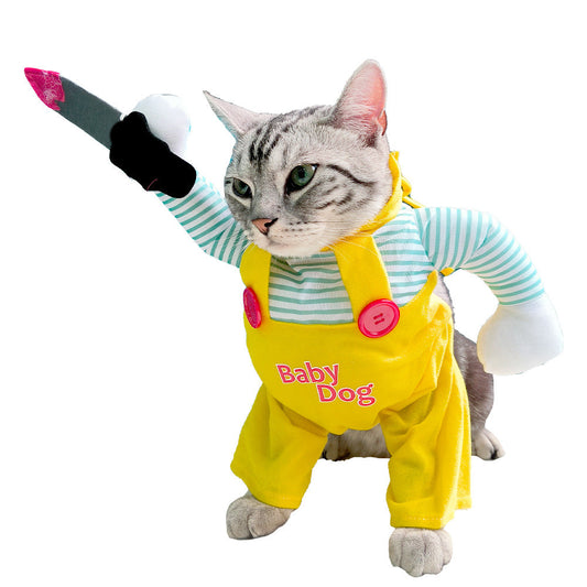 KFX-2624061 Creative Yellow Cat Assassin Costume - Polyester Apparel for Cats in Various Sizes