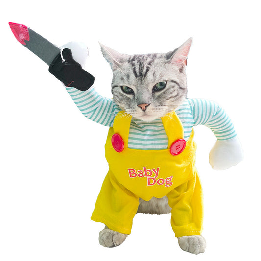 KFX-2624061 Creative Yellow Cat Assassin Costume - Polyester Apparel for Cats in Various Sizes