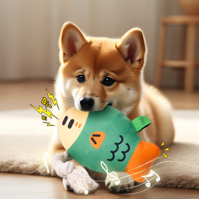 KFX-2625085 Plush Squeaky Fish Chew Toy for Dogs - Interactive and Wear-Resistant Dental Toy