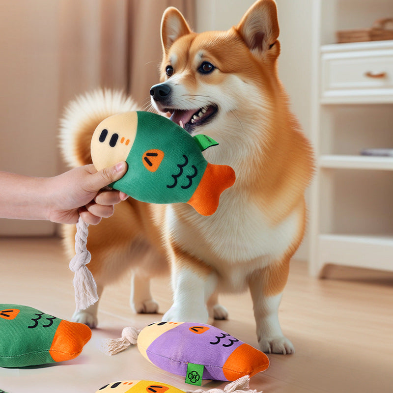 KFX-2625085 Plush Squeaky Fish Chew Toy for Dogs - Interactive and Wear-Resistant Dental Toy