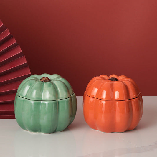 KFX-2628413 Ceramic Cat and Dog Bowl - Pumpkin Design in Orange and Green