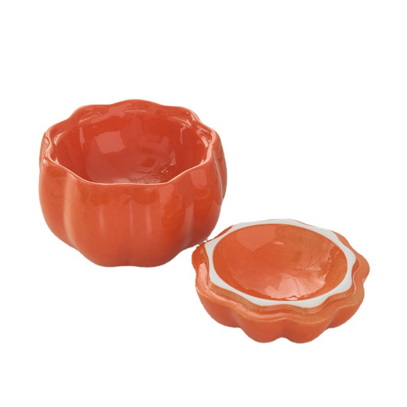 KFX-2628413 Ceramic Cat and Dog Bowl - Pumpkin Design in Orange and Green