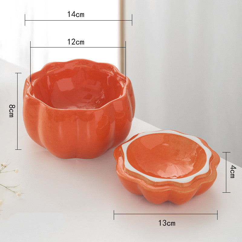 KFX-2628413 Ceramic Cat and Dog Bowl - Pumpkin Design in Orange and Green