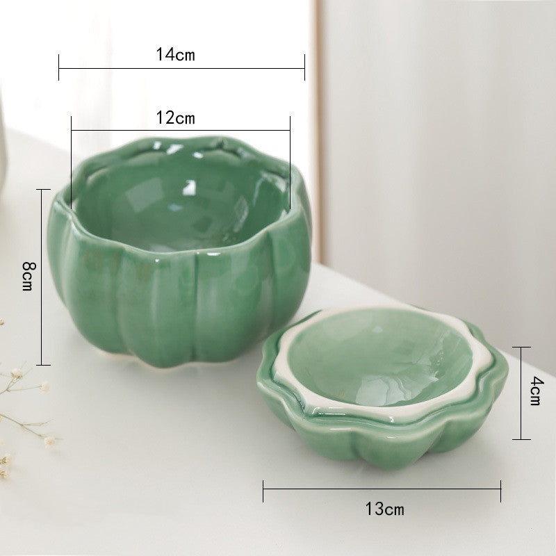 KFX-2628413 Ceramic Cat and Dog Bowl - Pumpkin Design in Orange and Green