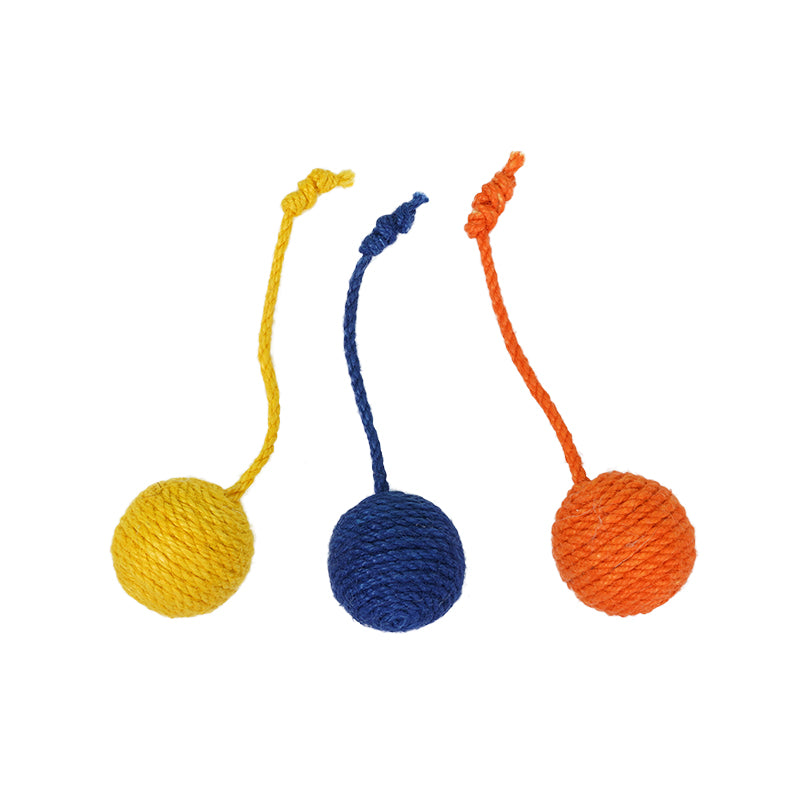 KFX-2630845 Colorful Catnip Ball on a Durable Hemp Rope - Fun Cat Toy for Biting and Playing