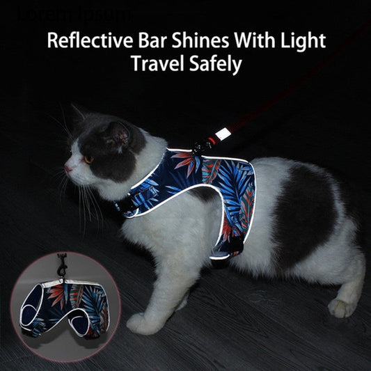 KFX-2631485 Reflective Anti-Stroke Cat Walking Harness and Leash Combo