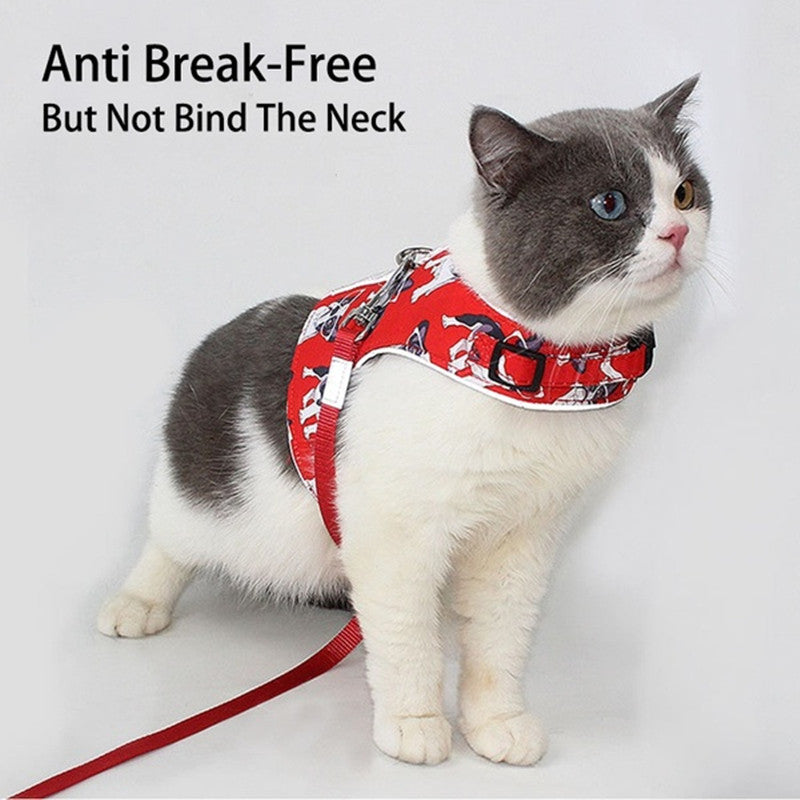 KFX-2631485 Reflective Anti-Stroke Cat Walking Harness and Leash Combo