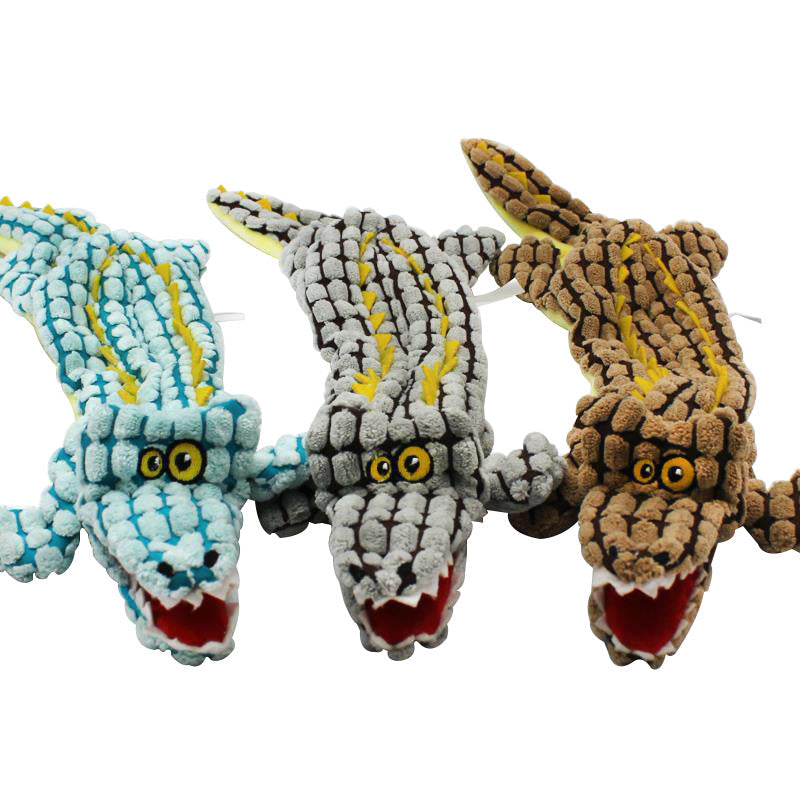 KFX-2631869 Plush Alligator Dog Chew Toy with Sound - 45CM in Blue, Gray, Brown